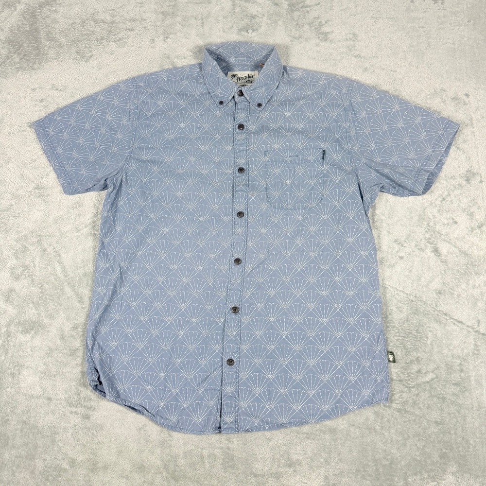 Howler Bros Mens Medium Short Sleeve Button Down Shirt Blue Geometric Print